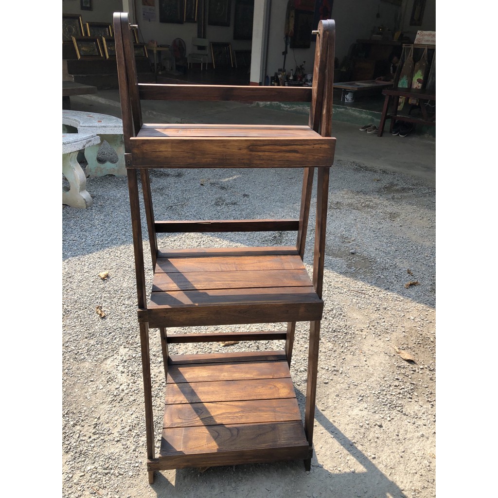 ชั้นไม้สัก แท้ สีโอ๊ค  สีธรมชาติ 100 cm พับได้ 3 ชั้น  ชั้นวางของ  2ขนาด