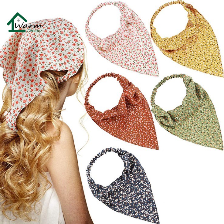 Floral Print Bandanas Hair Scarf Triangle Scarf Elastic Headband Headwrap Elastic Hairbands Chiffon 