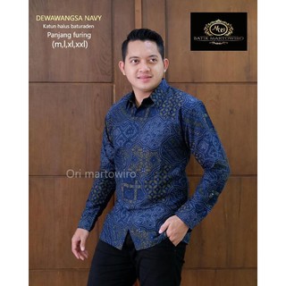 Dewawangsa navy เสื้อเชิ้ต ผ้าบาติก เข้ารูป สีกรมท่า สําหรับผู้ชาย