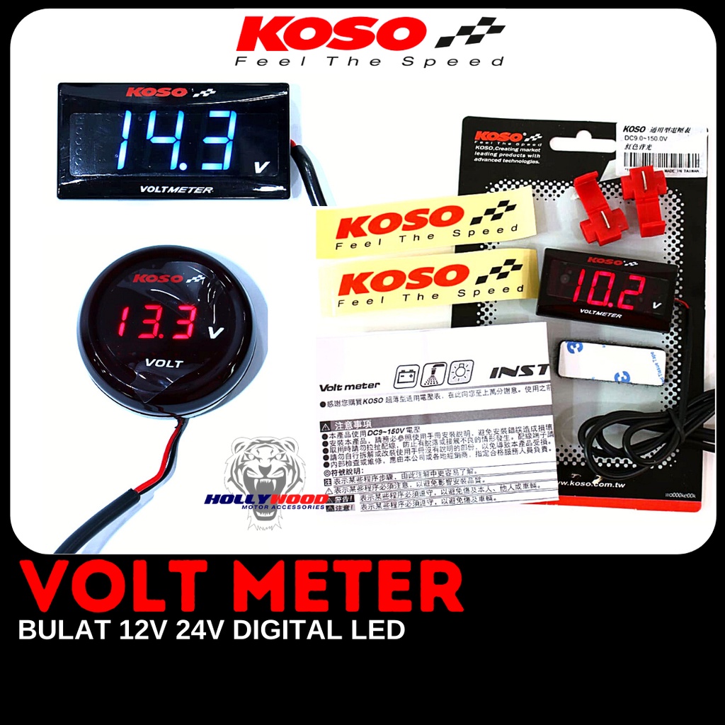 VOLT METER KOSO 100% TAIWAN 12V 24V DIGITAL LED รถรถจักรยานยนต์ LORRY 12V-150V VOLTAGE กันน้ํา VOLTM
