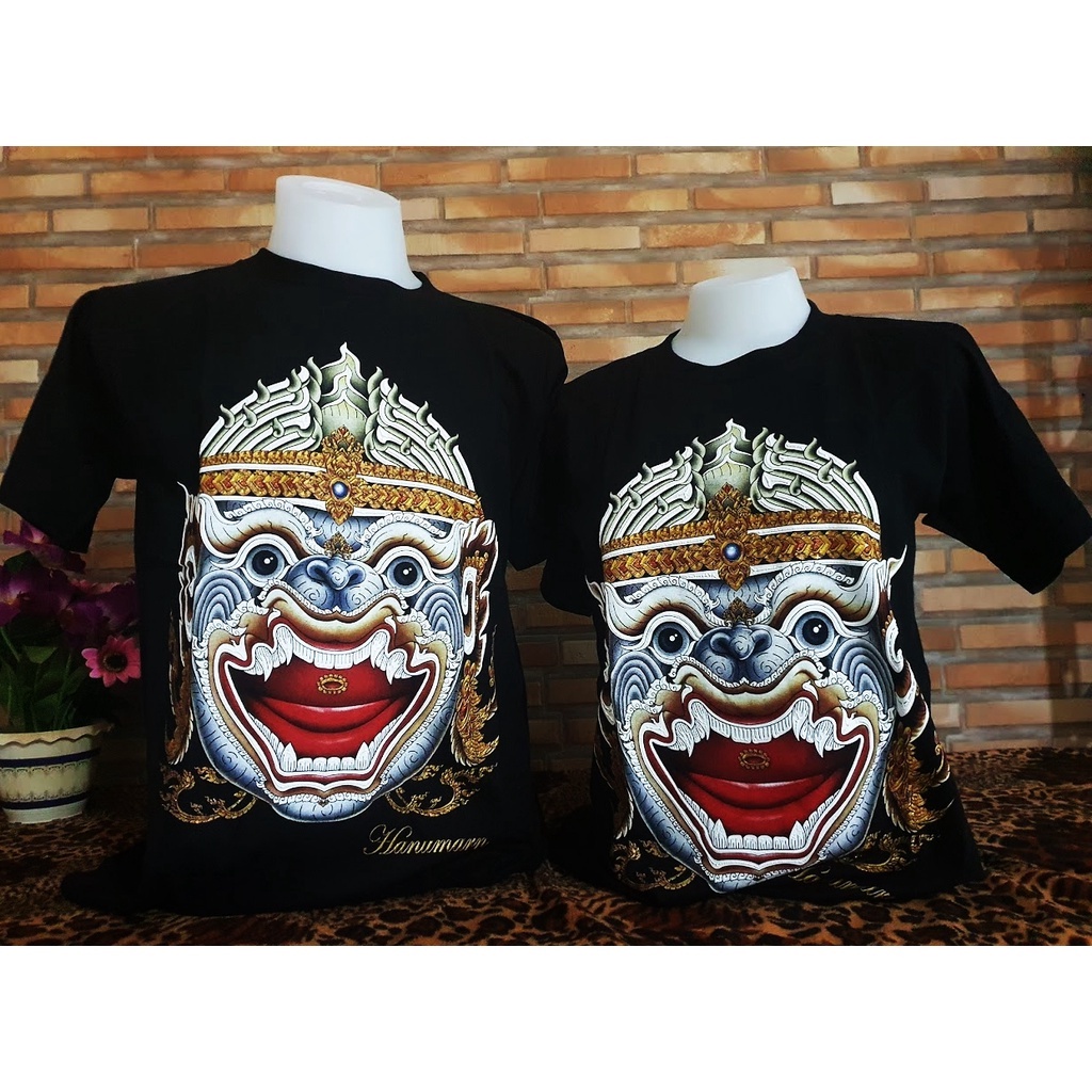 MC.เสื้อคอกลม ผ้ายืด สำหรับ ผู้ชาย-ผู้หญิง ลายไทย ลาย (หนุมาน)