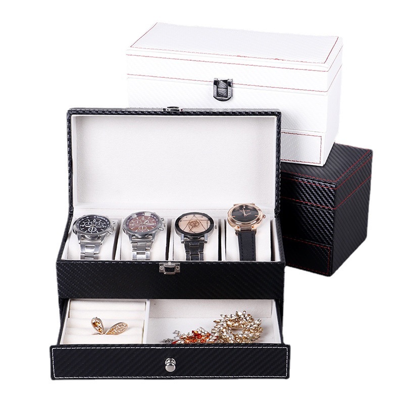 (Ready Stock) Watch Storage Box New Style Carbon Fiber PU Leather 4 ...