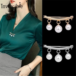 Fashion Creative Simulation Pearl Pendant One-line Alloy Brooch/ Women Retro Corsage Lapel Fixed Collar Clips Accessories