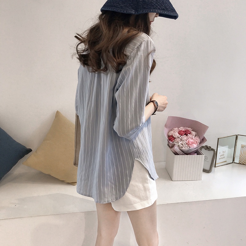 Loose Three Quarter Sleeve V Neck Striped Basics Regular Blouse main image 1
