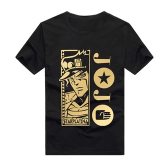 เสื้อสาวอวบ - 2021JojoBizarreเสื้อยืดลําลองผู้ชายลําลองแขนสั้นสีดําพิมพ์การ์ตูนผจญภัยอะนิเมะ
