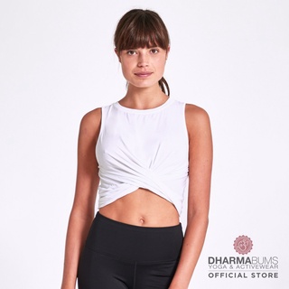 Dharma Bums Asana Wrap Front Tee - White เสื้อยืด ดาร์มา บัมส์