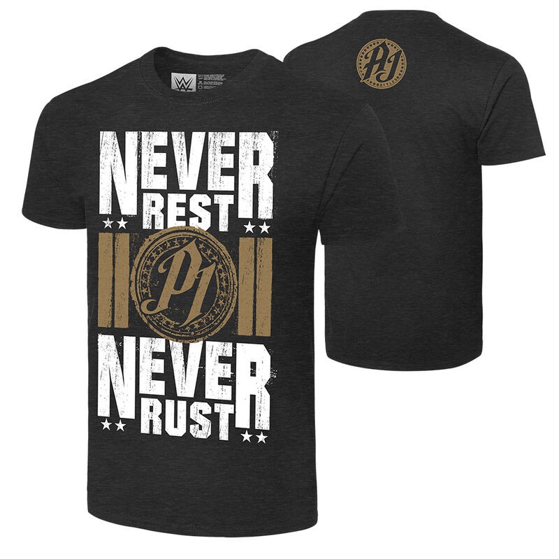 WWE เสื้อยืดมวยปล้ำ เสื้อยืด AJ Styles Never Rest Never Rust