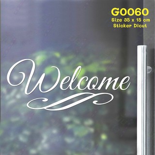 สติ๊กเกอร์ติดกระจก สติกเกอร์หน้าร้าน WELCOME ขนาด 35x15 cm (G0060) สติกเกอร์ ป้าย ติดกระจก สติกเกอร์ยินดีต้อนรับ