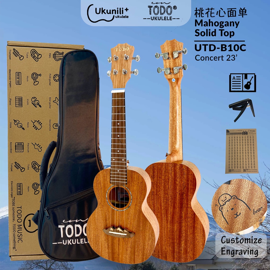 TODO Ukulele 23 Concert Mahogany Solid Top