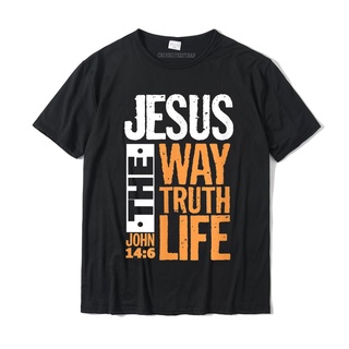 เสื้อยืดลําลอง ผ้าฝ้าย แขนสั้น พิมพ์ลาย Jesus The Way Truth Life John 14 6 Christian Bible Verse สไตล์คลาสสิก สําหรับผู้ชาย