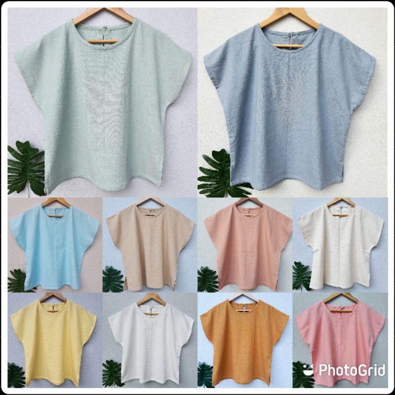 เสื้อผ้าฝ้ายสีพื้น คอกลม แขนเลยไหล่ สวมใส่สบาย ฟรีไซส์