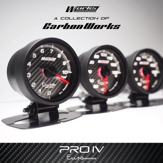 Works Engineering Pro 4 IV 52mm Euro Series Gauge with Sensor &amp; Stand เกจ์วัดหน้าคาร์บอนเคฟล่าห์