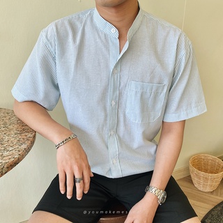 เสื้อเชิ้ตคอจีนแขนสั้น ลายฟ้า/ลายเขียว/ลายน้ำตาล/ลายดำ Summertime | youmakemeshop