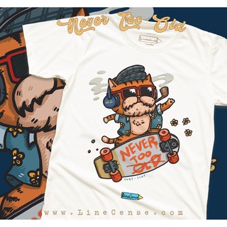 [S-5XL]" Surf sCAT " Never Too Old- T-shirt  เสื้อยืดคุณภาพลายแมวเก๋าเล่นเซิร์ฟสเก็ต จาก LineCense