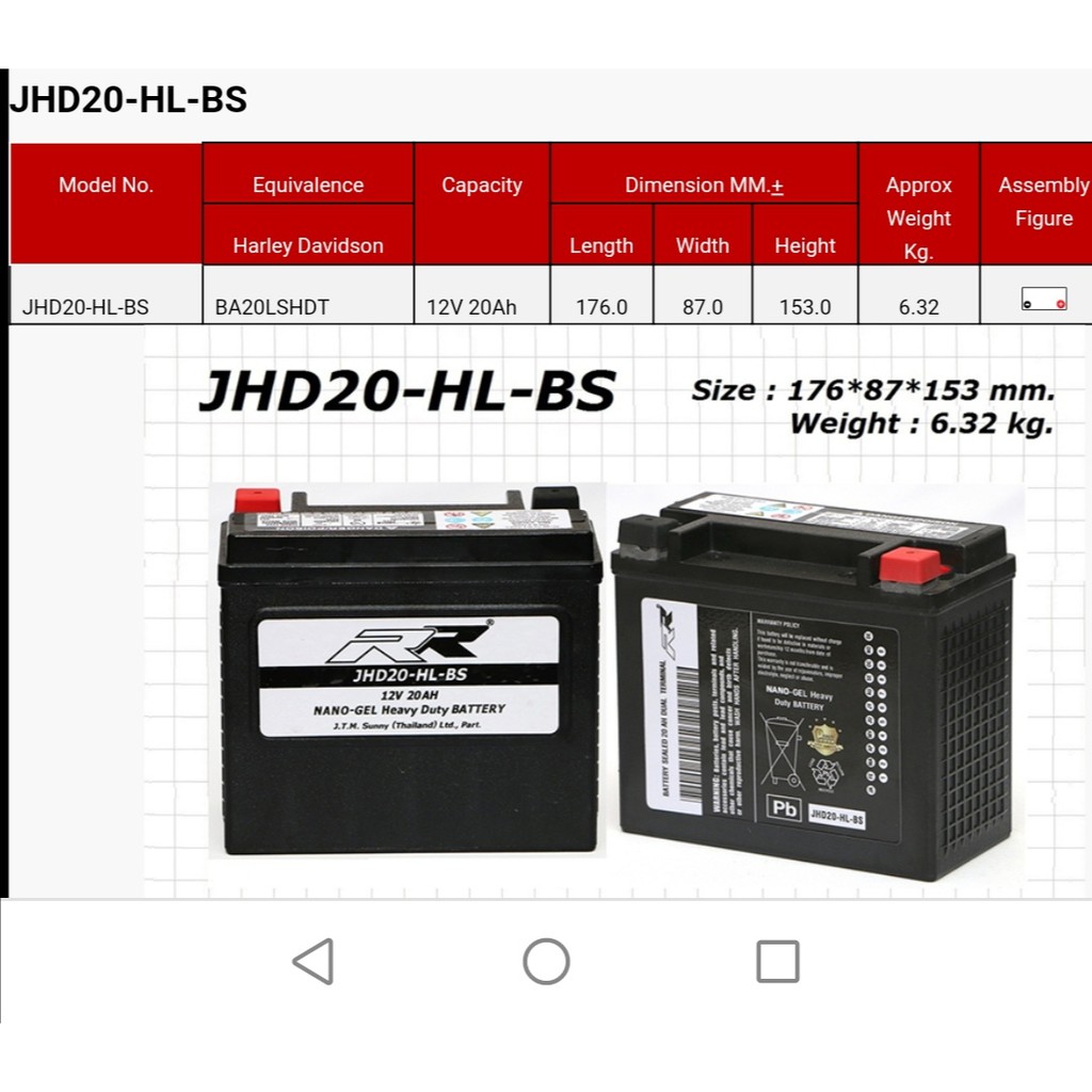 แบตเตอร์รี่ Harley แบบเจล  Jal Nano JHD20-HLBS 12V 20ah RR harley davidson/Goldwing1800
