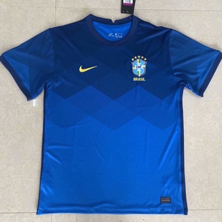 เสื้อกีฬาแขนสั้น ลายทีมชาติฟุตบอล Brazil Away สีฟ้า คุณภาพสูง สําหรับผู้ชาย 2020-2021