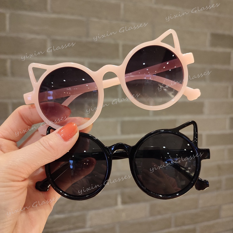 แว่นกันแดดหูแมวเด็กแฟชั่นน่ารัก ป้องกันรังสียูวี ทรงกลม สําหรับชายหาด กลางแจ้ง