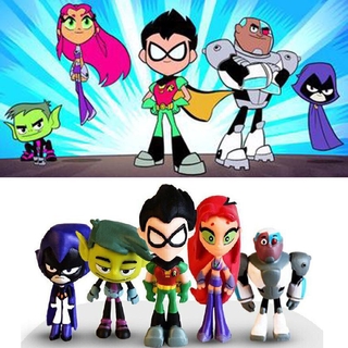 5cm 6pcs Teen Titans Go Figure Robin Raven Beast Boy Starfire Figurine Model Kid Toy Collectible Decor