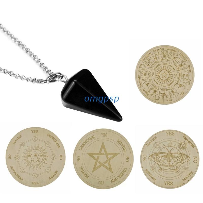 Og [READY STOCK]  Wooden Pendulum Board with Moon Star Divination Energy Carven Plate Altar Decor