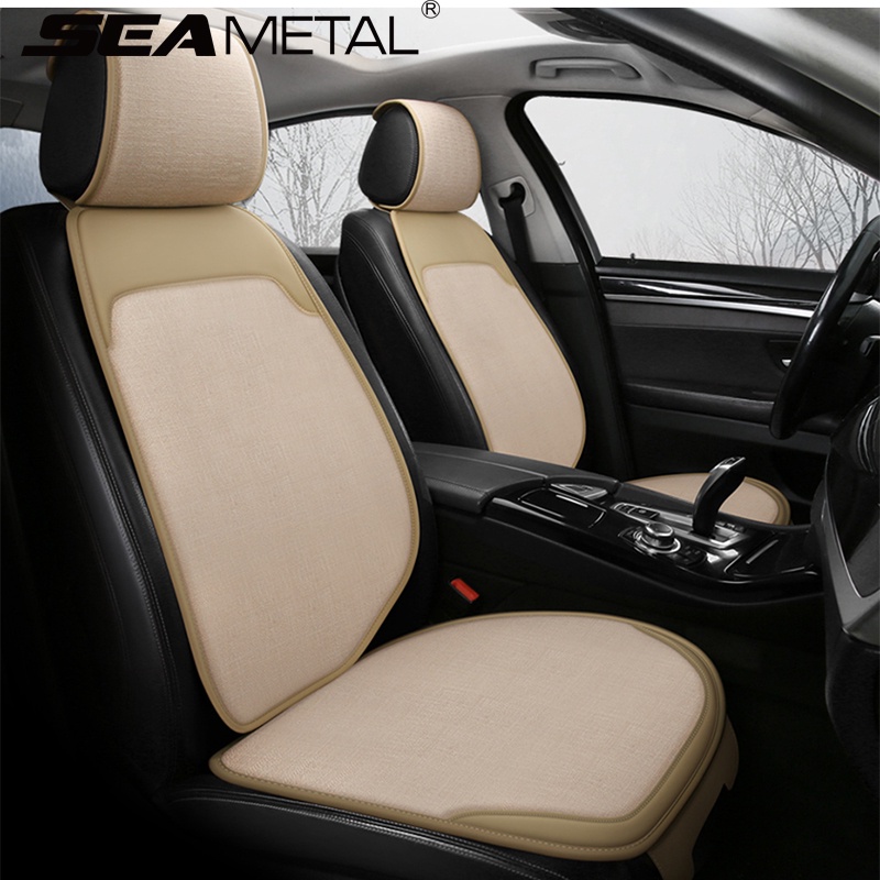 SEAMETAL ที่หุ้มเบาะรถยนต์ เบาะรองนั่งผ้าลินินระบายอากาศ เบาะรองนั่งในรถ ที่หุ้มเบาะนั่งแบบสวมทนเหงื่อสำหรับรถยนต์ห้าที่นั่ง Linen Car Seat Cover Flax Breathable Auto Seats Cushion