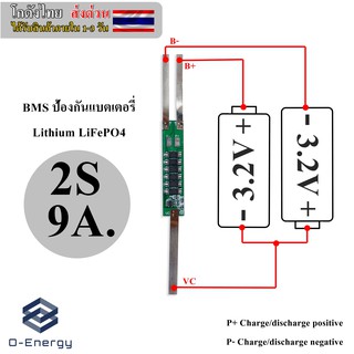 BMS 6.4V / 2S 9A. / 6MOS ป้องกันแบตเตอรี่Lithium LiFePO4 32650 , 26650