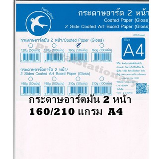 กระดาษอาร์ตมัน 2 หน้า A4 สีขาว 160 / 210แกรม (50แผ่น)