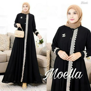 Gamis MOELLA DRESS BC SIZE M L XL XXL ชุดเดรส ผ้าลูกไม้ นําเข้าจากเกาหลี สีดํา กรมท่า สําหรับผู้หญิง