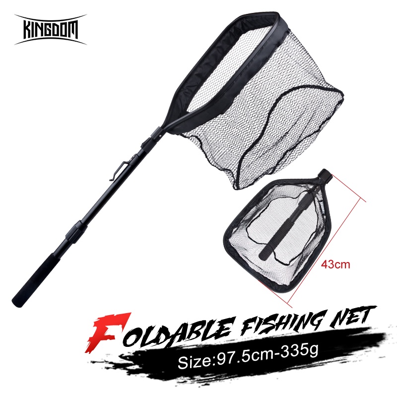 Kingdom พับตกปลาสุทธิอลูมิเนียม Landing สุทธิเสาพับ Fly Fishing Tackle Lure Nets ตกปลาเครื่องมือ 97.