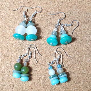ต่างหูหิน อเวนเจอรีน (Aventurine) สีเขียวอมฟ้าน้ำทะเล สีสดใส ต่างหูหิน ธรรมชาติแท้ แฮนเมดดีไซน์