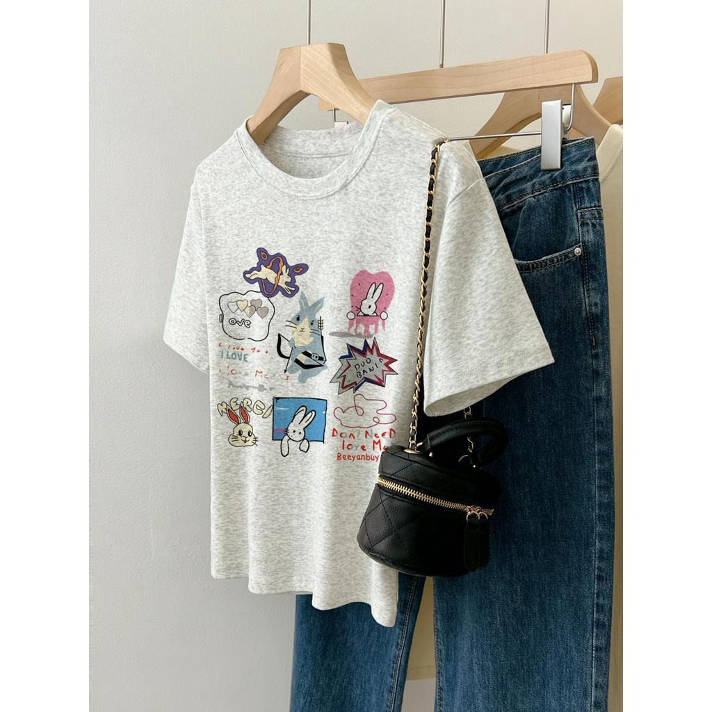 65469 เสื้อยืด แขนสั้น พิมพ์ลาย ทรงสลิมฟิต สําหรับผู้หญิง