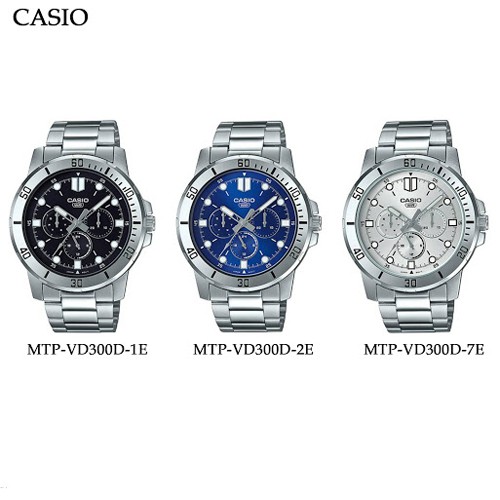 Casio นาฬิกาข้อมือผู้ชาย สายสแตนเลส สีเงิน รุ่น MTP-VD300D,MTP-VD300D-1E,MTP-VD300D-2E,MTP-VD300D-7E