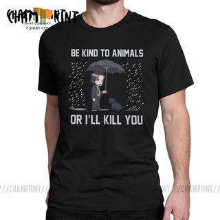 เสื้อยืดผู้ Funny John Wick Be Kind To Animal Or Ill Kill You T-Shirt Men 100% Cotton T Shirt in Movie Tees Graphic Pri