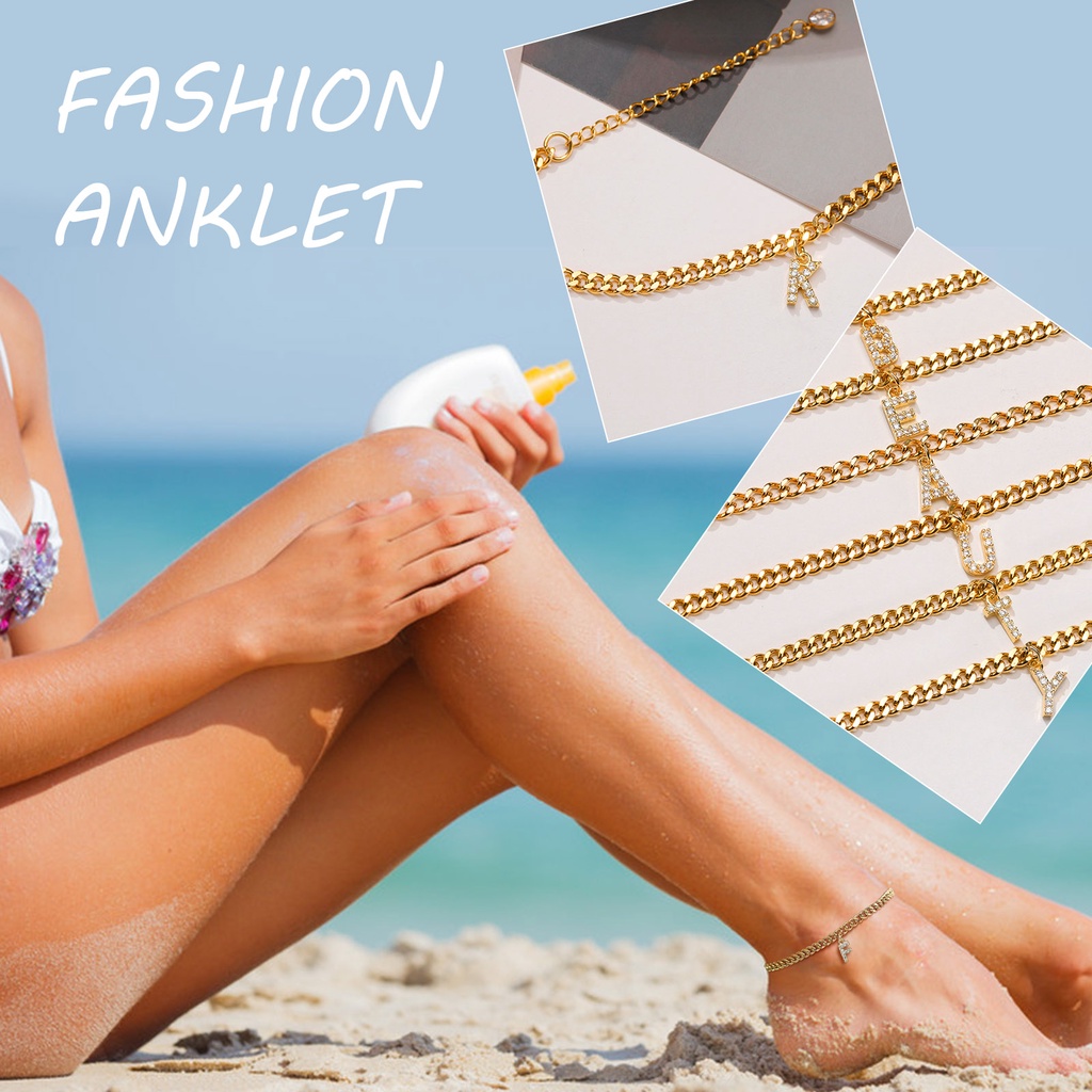 Vnox สร้อยข้อเท้า ชุบทอง ลายตัวอักษร A-Z ปรับได้ เครื่องประดับชายหาด ของขวัญ สําหรับผู้หญิง - รูปที่ 6