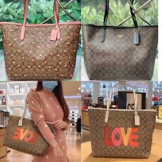 ของแท้100%⚡️พร้อมส่งที่ไทย👜COACH CITY TOTE IN SIGNATURE CANVAS WITH HEART FLORAL PRINT C3240/C8743/C7616/CA157/CF166