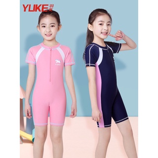 พร้อมส่ง Yuke ชุดว่ายน้ําวันพีช บิกินี่ สีพื้น สไตล์เกาหลี เซ็กซี่ แห้งเร็ว สําหรับเด็กผู้หญิง 5 6 7 8 9 10 11 12 13 14 15 ปี 1 ชิ้น