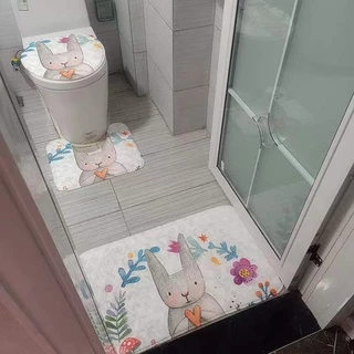 ชุดเซ็ทพรมห้องน้ำ set3ผืน พรมเช็ดเท้าห้องน้ำ ซับน้ำได้ดี พรมสี่เหลี่ยม+พรมชักโครก+ผ้าบนฝา