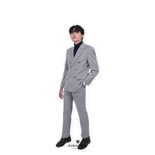 KINGMAN DOUBLE BREASTED GREY SUIT ชุดสูท สีเทา 6 กระดุม สูทผู้ชาย เสื้อสูทผู้ชาย ตัดสูท ชุดสูท สูท ชุดสูทผู้ชาย