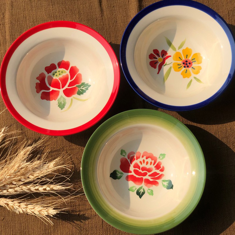 INDRA CERAMIC เซรามิกเข้าไมโครเวฟได้ ชามลึก กว้าง 16 ซม. - มีให้เลือก 3 สี - ลายดอกถาดวินเทจ