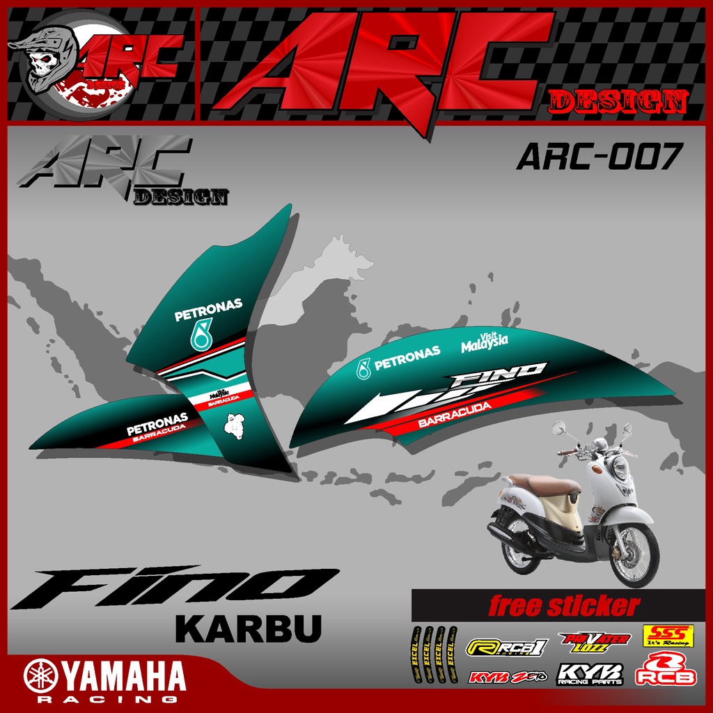 Yamaha Fino KARBU Semi Full Motorcycle Striping Sticker - Mio Fino 2012 2013 Variation Trim Sticker ล่าสุด Racing Motif Petronas Racing Team Design TS-007