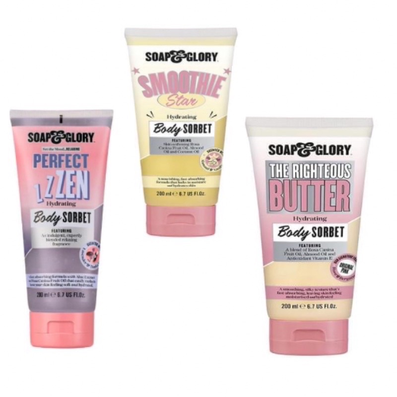 ใหม่ Soap&Glory The Righteous Butter & smoothie star & perfect zzzen Hydration Body Sorbet 200ml