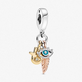 เครื่องประดับ สร้อยข้อมือเงิน 925 จี้ลูกปัด Vivara Hamsa All-seeing Eye &amp; Feather Spirituality แฟชั่นสําหรับผู้หญิง และเด็กผู้หญิง