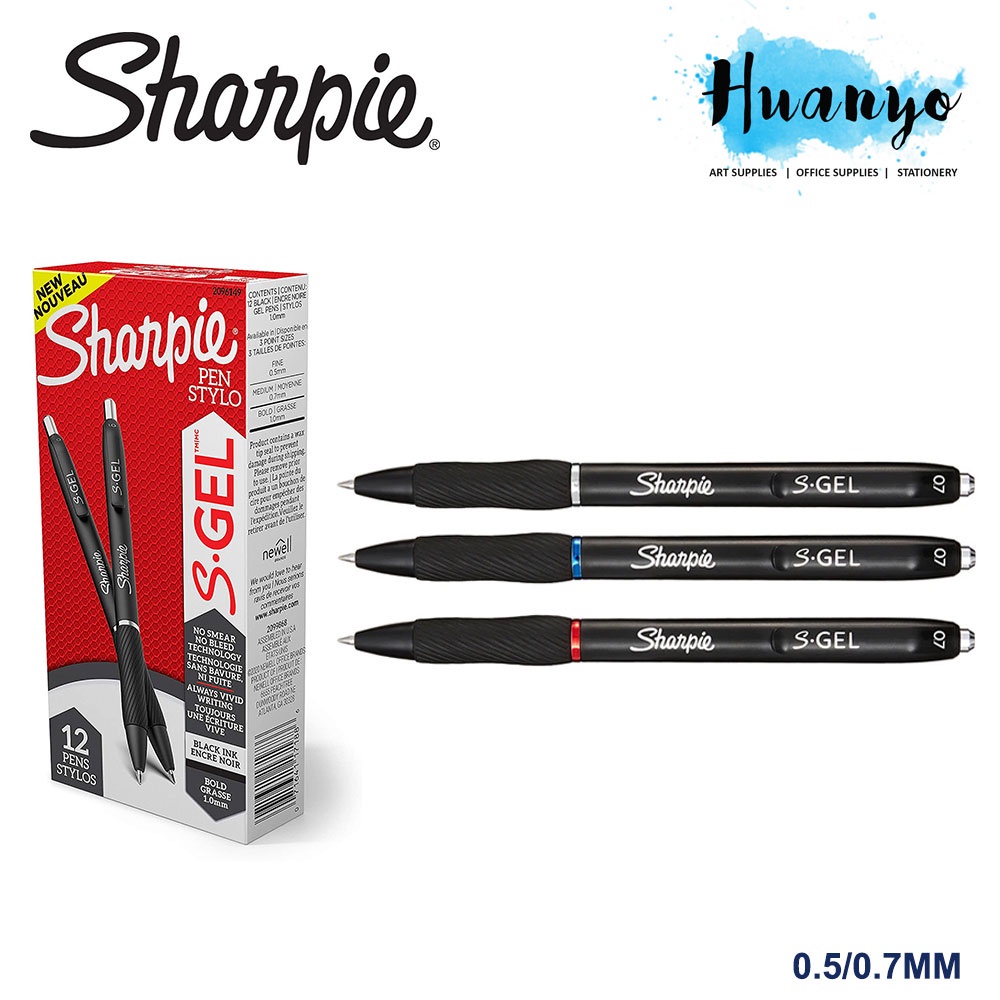 [HUANYO] Sharpie S-Gel Retractable Rubber Grip Gel Pen (0.5 / 0.7MM, หมึกดํา/น้ําเงิน/แดง) ต่อชิ้น