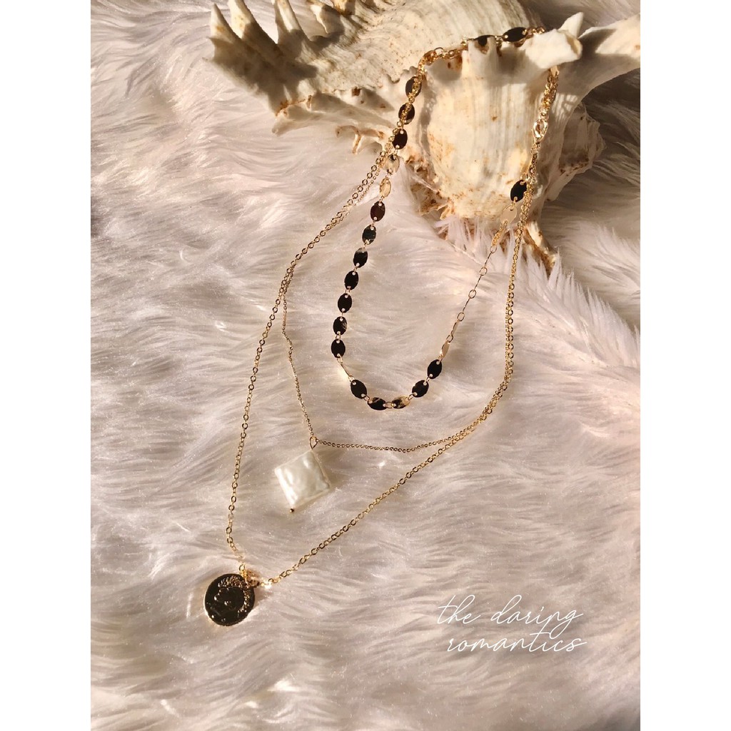 [พร้อมส่ง] สร้อยคอ แสตนเลส ชุบทองคำขาว TDR38N รุ่น Square Pearl