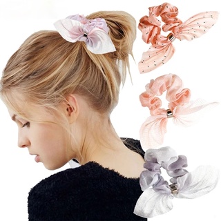 AWAYTR New Print Scrunchies Bow Sweet Gradient Color Ribbon Women Hairband Tie Accessories