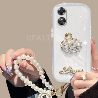 Hot Sales 2022 เคส OPPO Reno 8T 5G 4G A98 A78 New Fashion Air Bag Crystal Swan + Pearl Bracelet Cover เคสโทรศัพท์ OPPO Reno 8 T Reno8T OPPOA98 OPPOA78 Transparent Soft Case