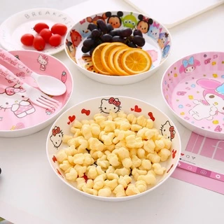 พร้อมส่ง💕 จานเมลามีน (8 นิ้ว) จานก้นลึก/แบน ลายการ์ตูน คิตตี้ จานขนมปัง ของว่าง ผลไม้ | Bluerubystore