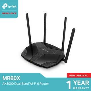 Mercusys MR80X เราเตอร์ WiFi 6 (ไม่รองรับการใส่ซิม) AX3000 Dual-Band WiFi 6 Router เพื่อการสตรีมมิ่ง และดาวน์โหลดที่เร็วขึ้นในเวลาเดียวกัน