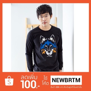 เสื้อแขนยาว Sweater ปัก ลายหมาป่า ผ้านุ่ม COTTON 100%