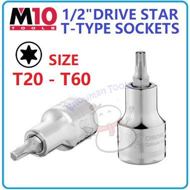 M10 1/2'' DRIVE STAR T ประเภทซ็อกเก็ต T-TYPE T ประเภทซ็อกเก็ต BINTANG T SOKET STAR T20 T25 T27 T30 T