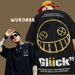 WK [M～5XL]⚡️เสื้อยืด⚡️GlUCK ยิ้มเวอร์ชั่นเกาหลีคอกลม แขนสั้น แฟชั่นและการพักผ่อนทุกการแข่งขัน #W26